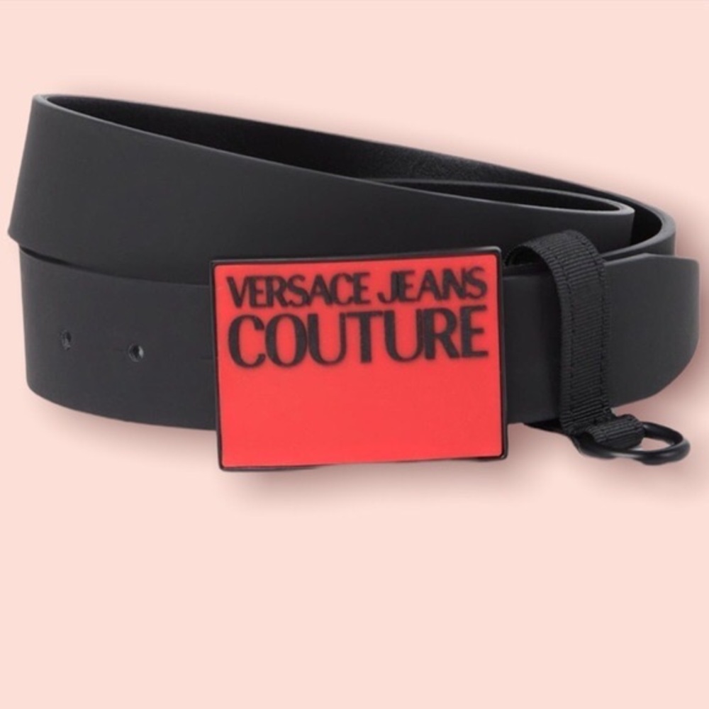 Versace Jean Couture Mens Logo Buckle Belt (Red/Black)